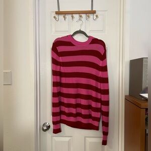 Guest in Residence net stripe crewneck in pink and red